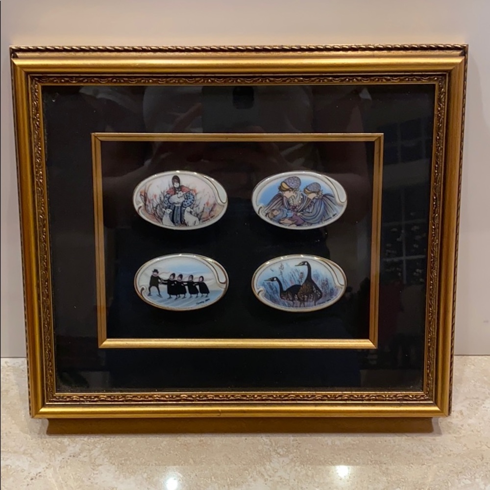 P Buckley Moss Brooches - 4 in Custom Frame